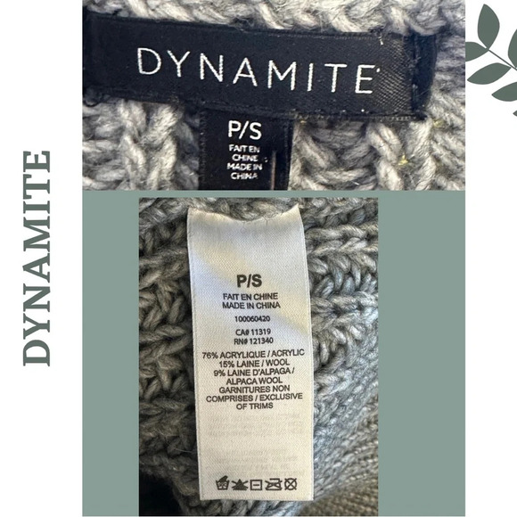 Dynamite Oversized Chunky Shaker Knit Grey Sweater V Neck Long Sleeve Sz Small - Picture 6 of 7